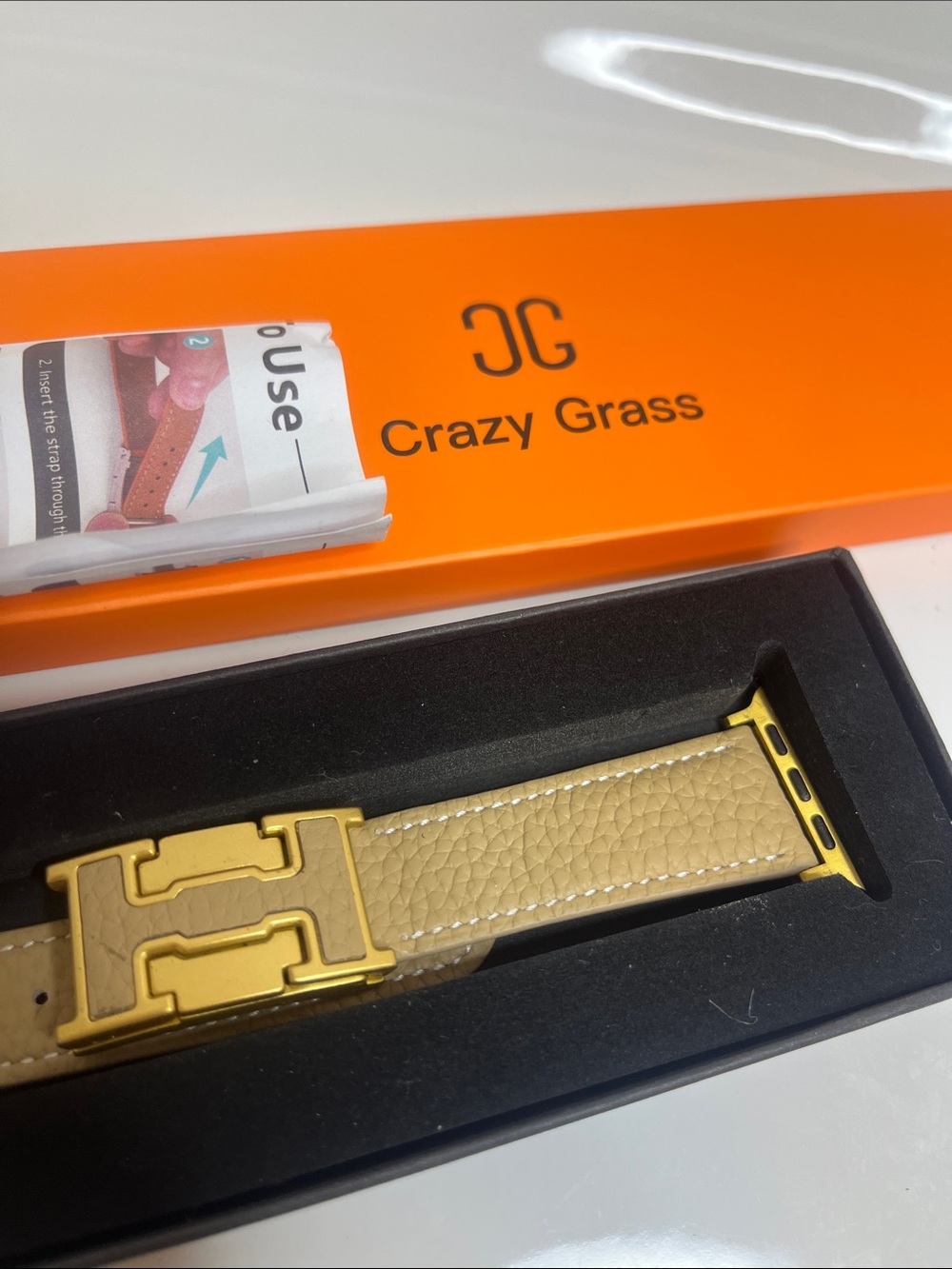 Beige Leather Watch Strap with Gold Hardware - Picture 4 of 4